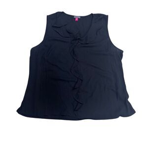 EUC Vince Camuto Women's XL Black Ruffle Neck Sleeveless Blouse